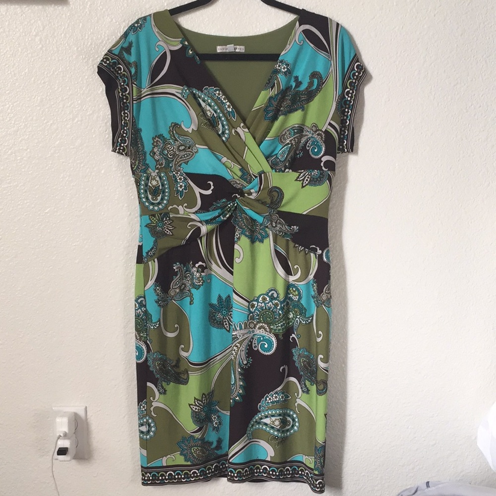 Floral mid length dress with cinch at the waist